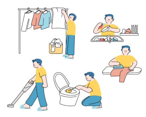 illustration-of-a-man-doing-various-household-chores-including-hanging-laundry-washing-dishes-vacuuming-cleaning-the-toilet-and-ironing