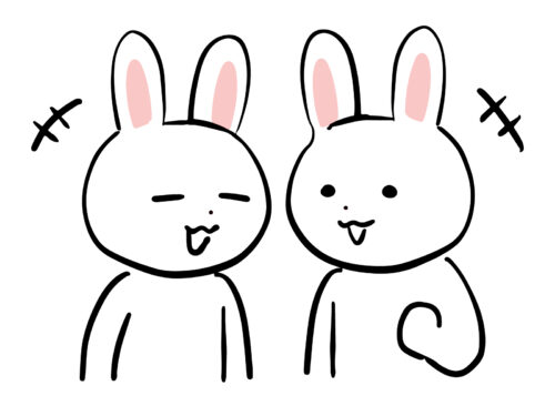 two-cute-white-rabbit-characters-standing-side-by-side-smiling-and-happily-talking-to-each-other-representing-friendly-communication-and-trust-building