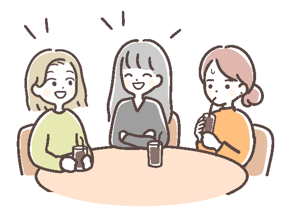 hree-women-sitting-around-a-table-two-smiling-and-talking-while-one-looks-anxious-drinking-from-a-glass-representing-small-talk-difficulty-and-social-anxiety