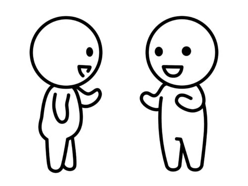 two-simple-black-and-white-stick-figure-characters-smiling-and-using-hand-gestures-to-have-a-casual-friendly-conversation-symbolizing-low-pressure-communication