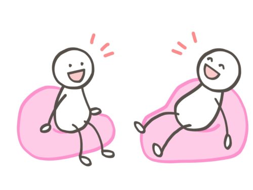 two-simple-stick-figure-characters-sitting-on-pink-bean-bag-chairs-laughing-and-enjoying-a-relaxed-conversation-demonstrating-easy-small-talk