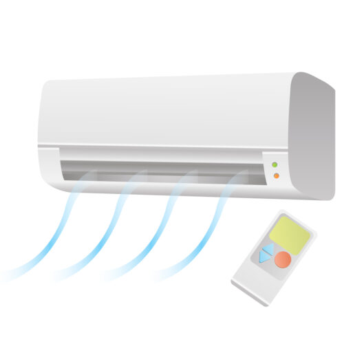 illustration-of-a-wall-mounted-air-conditioner-blowing-cool-air-with-a-wireless-remote-control