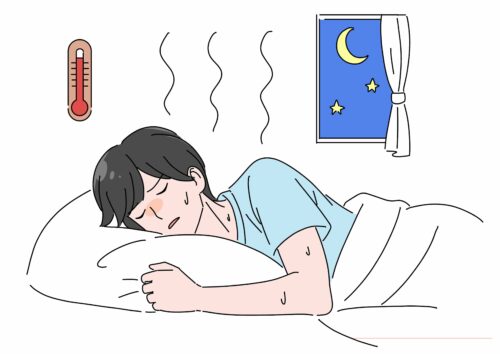 illustration-of-a-man-sweating-and-unable-to-sleep-in-a-hot-bedroom-with-a-high-temperature-thermometer